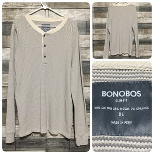 Bonobos Slim Fit Stripe Henley Shirt Men’s XL Off White Gray Long Sleeve Casual